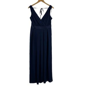 TFNC London Blue Pleated V Neck Long Killy Maxi Dress Size 16 UK / 12 US New